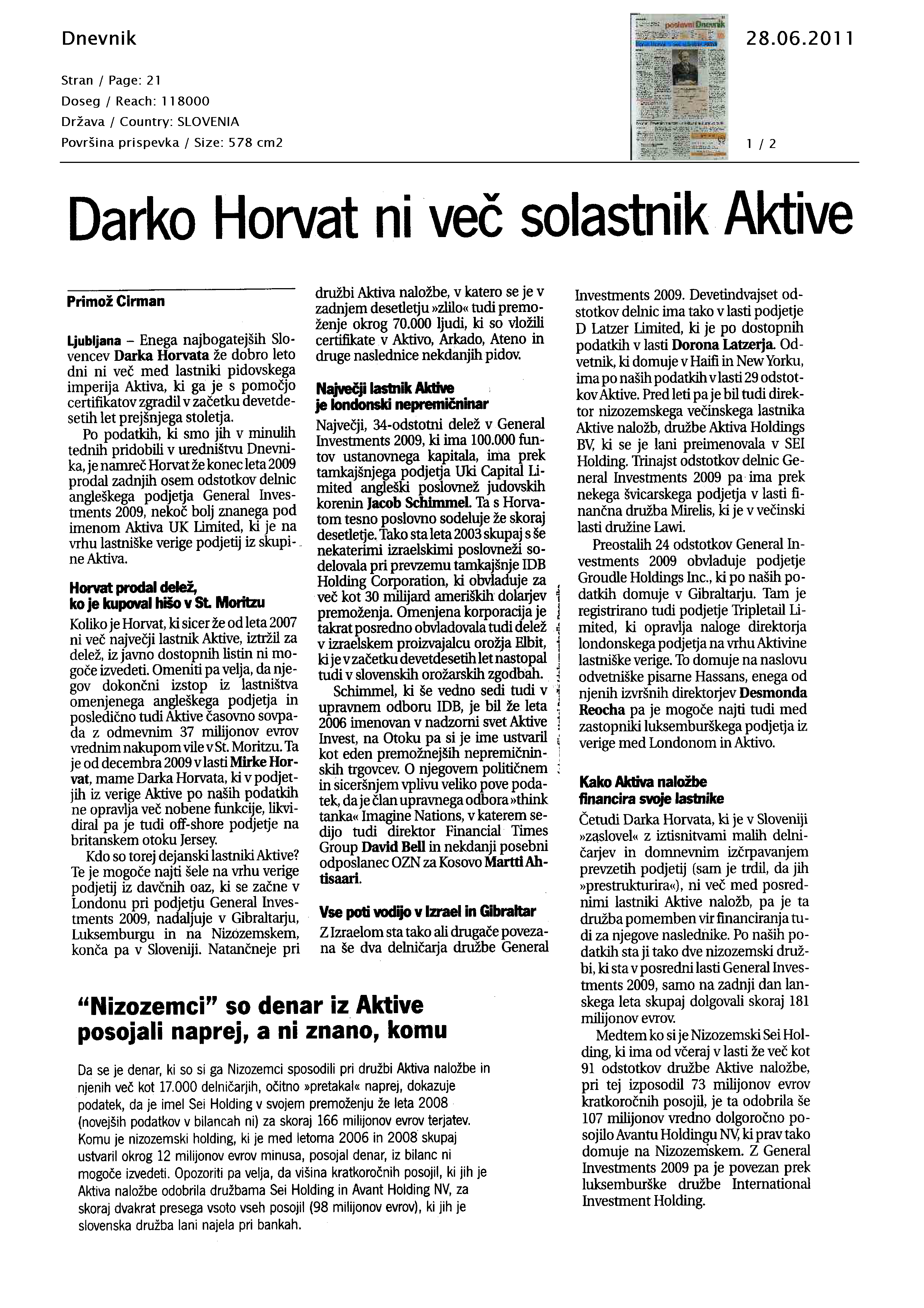 Darko Horvat ni več solastnik Aktive
