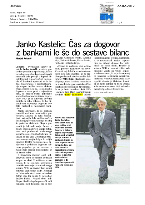 Janko Kastelic - Čas za dogovor z bankami le še do sestave bilanc