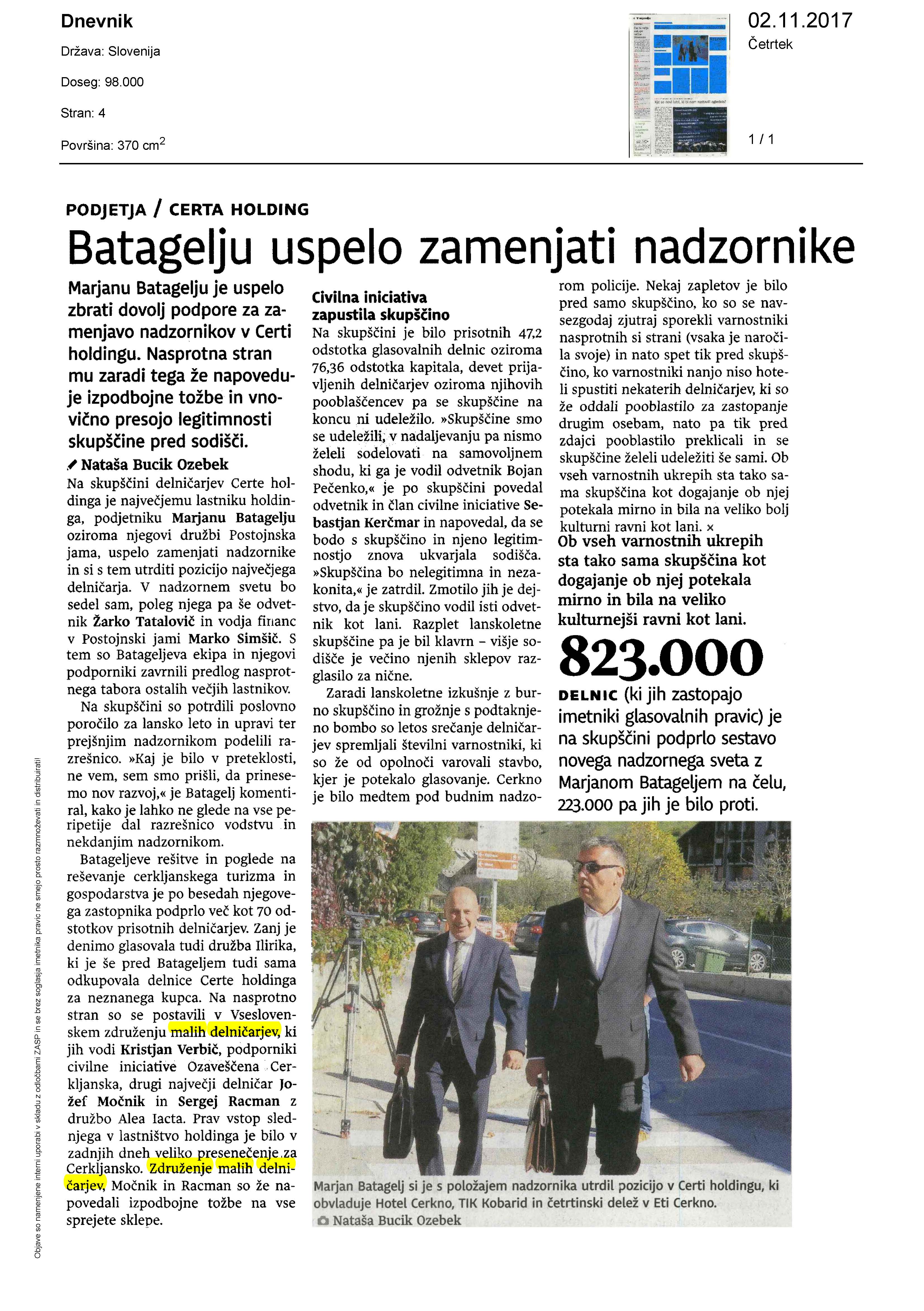 Batagelju uspelo zamenjati nadzornike